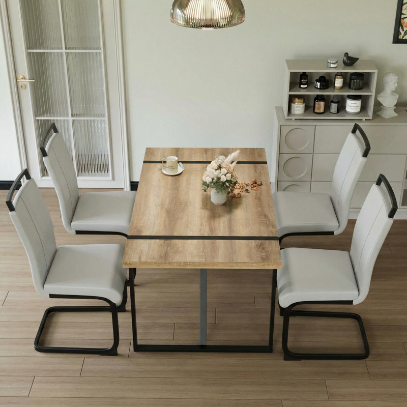 Modern Spahn With Rectangular Table & 4 Pu Leather Chairs, White/Black