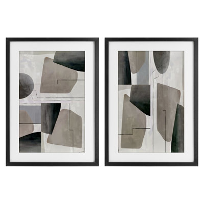 Earthy Geometric Shapes 2pc Framed Print Under Glass Set, design by cartissi