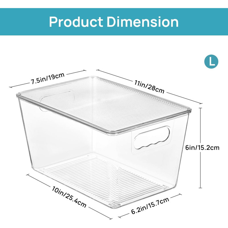 Paquet de 8 bacs de rangement empilables transparents avec couvercles, grands contenants en plastique avec poignée pour l'organisation et le rangement du garde-manger, parfaits pour la cuisine, le réfrigérateur, l'armoire, l'organisateur de salle de ba
