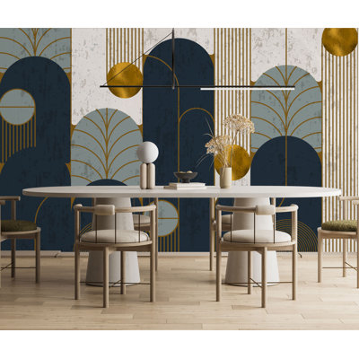 3D Black and Golden Geometric Abstract Wall Mural | Luxury Architectural Peel and Stick Wallpaper | Living Room Removable Wall Décor