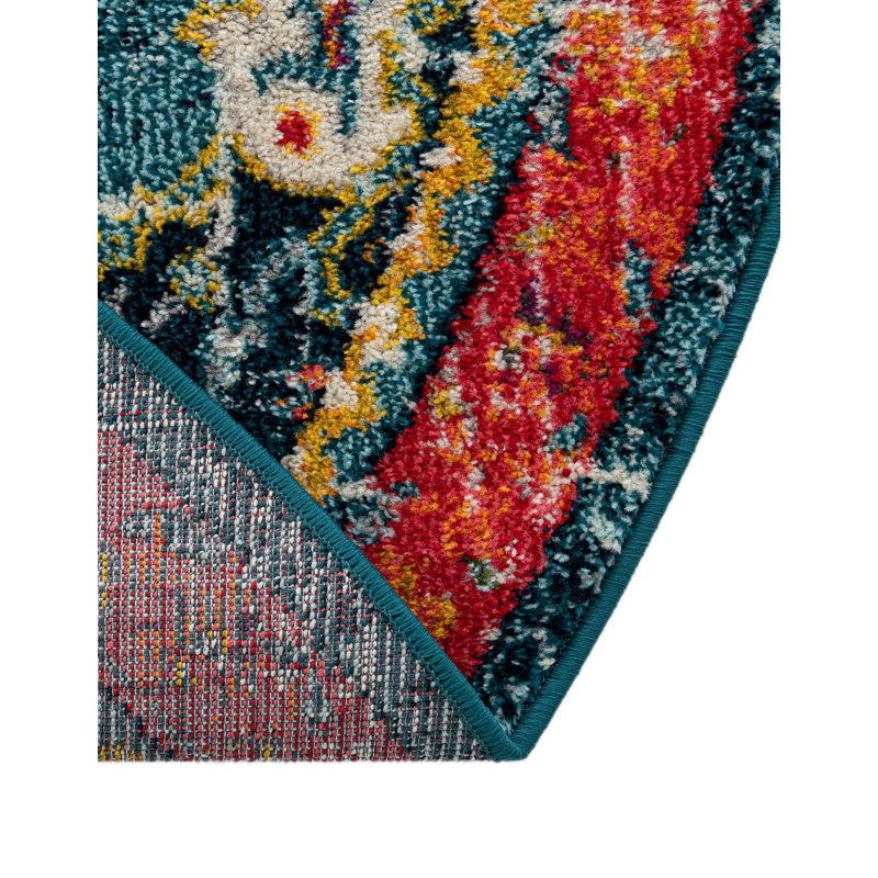 Galyean Oriental Area Rug, Turquoise , Round 4'1"