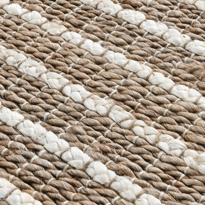Josie Area Rug, Handwoven Jute, Braided And Coiled White Stripes, Rectangle 9' x 12'