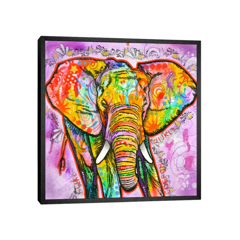 Elephant by Dean Russo - Print on Canvas, 93.98 cm H x 93.98 cm W, Black Floater Framed