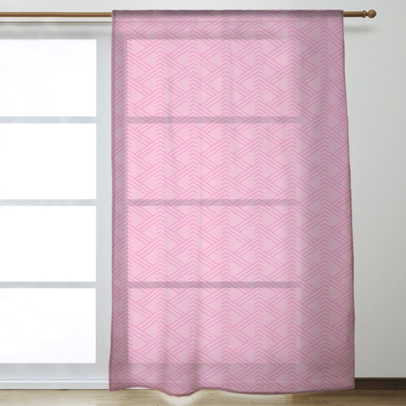 Panneau de rideau simple diaphane avec passe-tringle classique Zig Zag, Rose