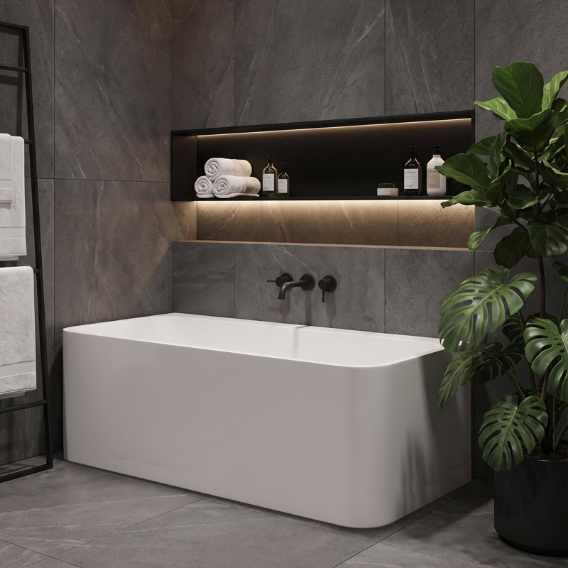 Pensen 55'' Freestanding Tub Solid Surface Freestanding Soaking Bathtub