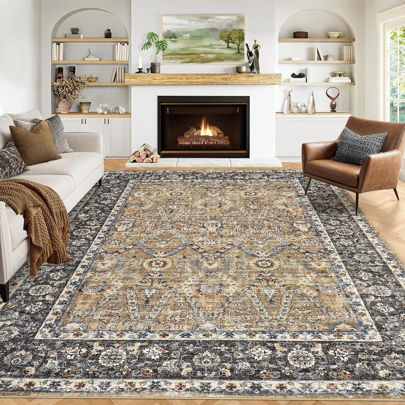 Sous-tapis imperméable chameau de style persan, poids de velours perlé de 360 g, lavable, pliable, sans perte de poids, salon / chambre à coucher gris clair