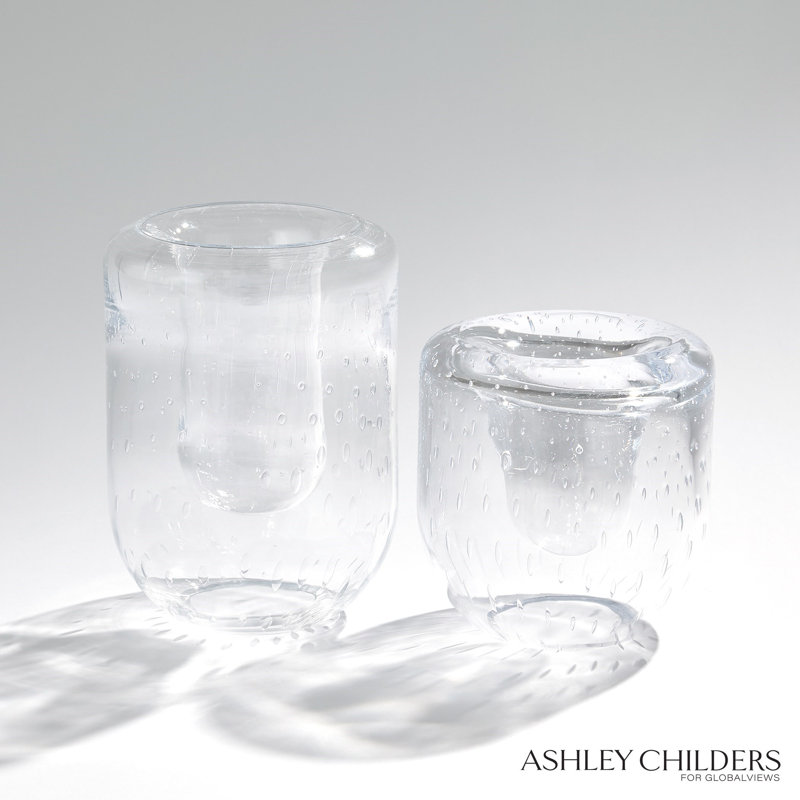 Double Take Vase-Clear Seeded-Tall, 5.75" H x 5.75" W x 5.75" D