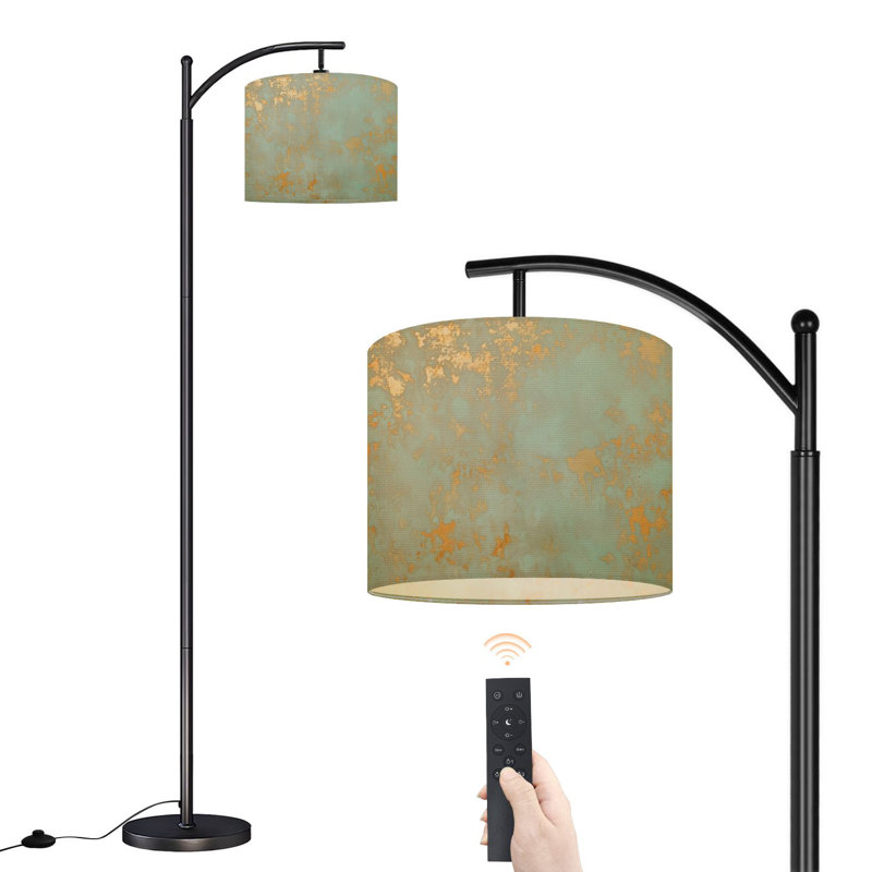 Lampe sur pied à arc abstrait vert terre aux tons doux avec abat-jour réglable et 3 lumières à intensité variable avec télécommande pour salon / chambre à coucher