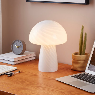 Mushroom 12.75 in. Vintage Inspired Modern LED Bedside Table Lamp with Frosted Glass Shade - Light Bulb Included