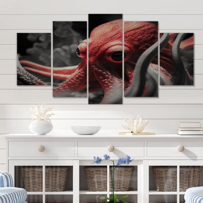 Portrait Of Redmystical Octopus Photography - Animals Octopus Canvas Wall Art - 5 Panels