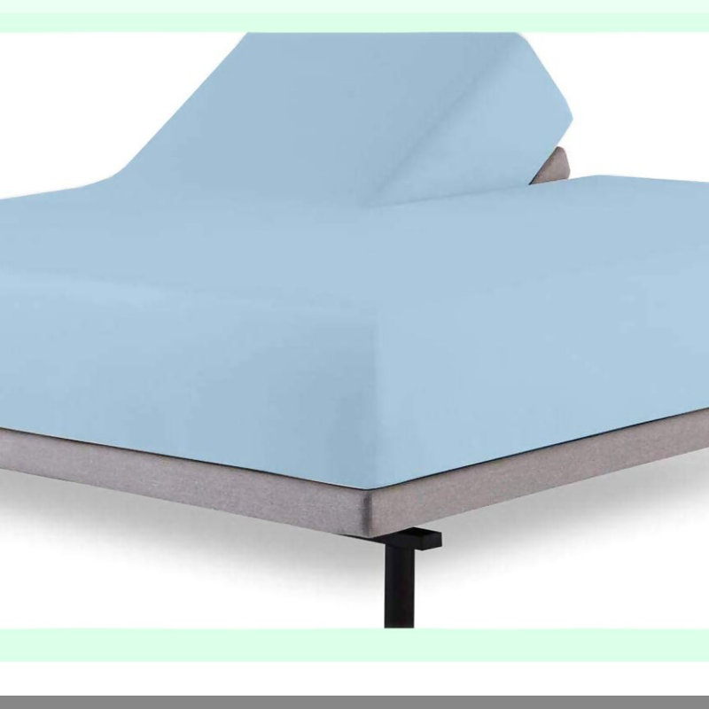 Luxury Giza Cotton Split Top Sheets Set - 34" Adjustable Bed Sheets for Sleep Number Beds - Light Blue 4 Piece Split Top Sheets