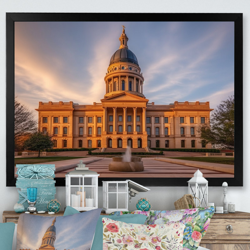 Oklahome City Hall Architecture II - Oklahoma, art mural, H 12 po x l 20 po x P 1 po, Cadre photo noir