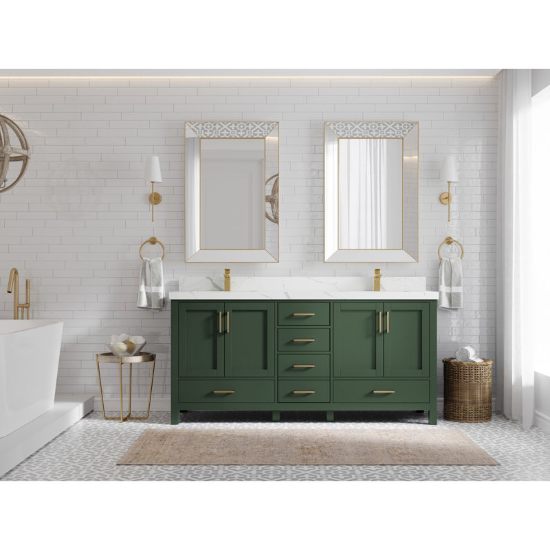 Malibu 72'' Double Bathroom Vanity with Quartz Top, Calacatta Laza