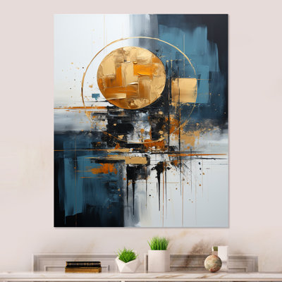 Abstract Teal And Gold Geometry Cityscape II - Geometric Metal Wall Art
