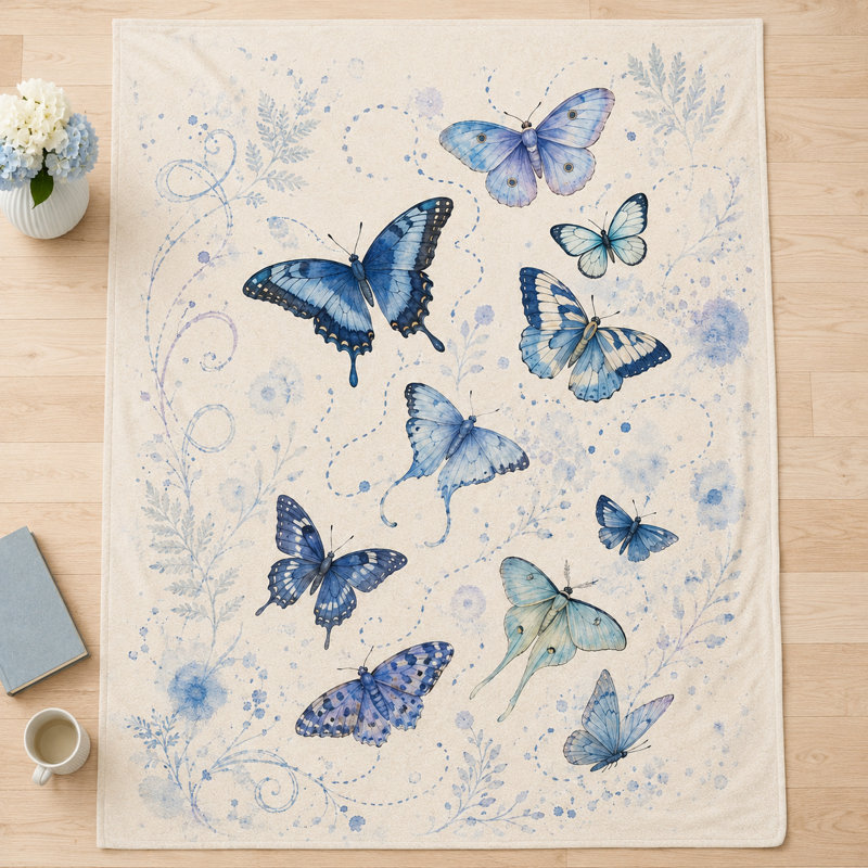 Jeté à motif d'aquarelle Blue Butterfly, 60" L x 50" W
