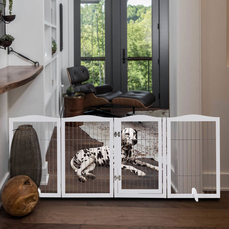 Lakendra Free Standing Pet Gate With Door, White, 224cm