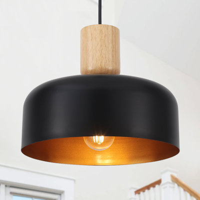 Luminaire suspendu simple 12 po de style simple avec base en bois massif Donnelle