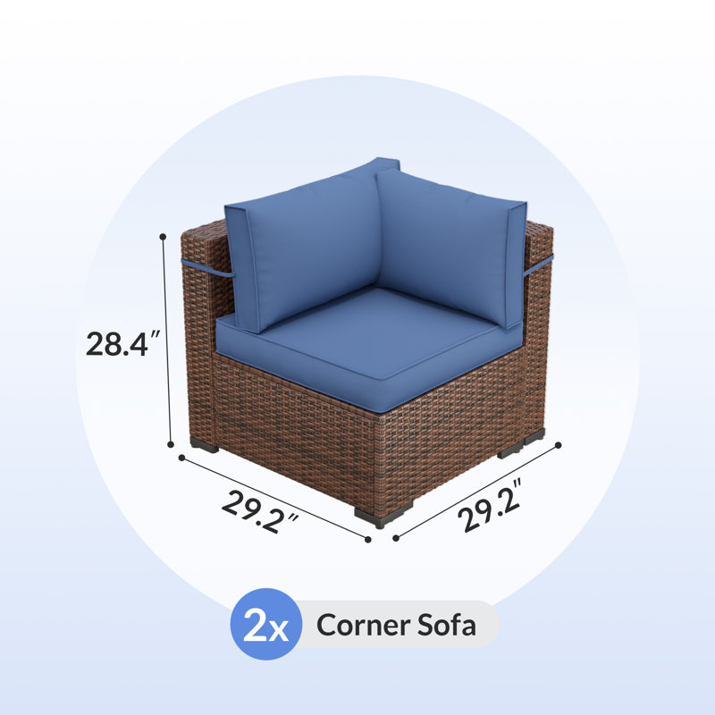 Causeuse d'extérieur en osier 58,4 po avec coussins de 4 po Babak, Bleu