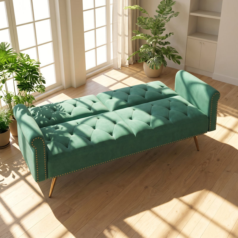 Evergreen 67.7" W x 33.1" D x 34.5" H Velvet Nailhead Trim Sofa Bed