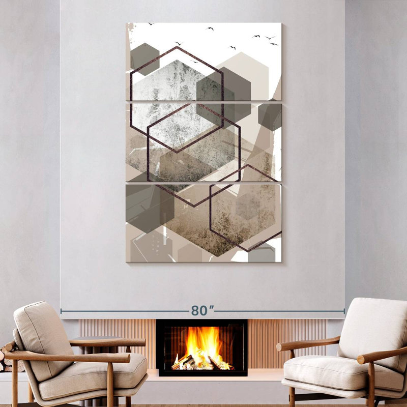 Avery Abstract Hexagons Beige I, 74" H x 48" W