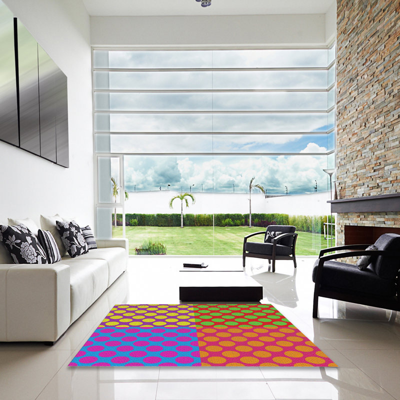 Rose à pois Tapis décoratif, Carré 8 pi