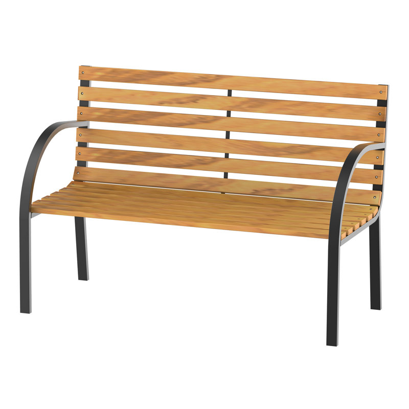 Aali Wooden Garden Bench Park Chair 2 Seater w/ Sturdy Steel Frame