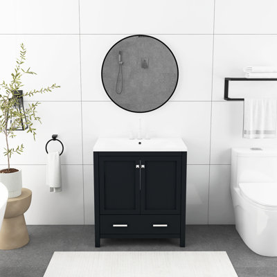 Meuble-lavabo noir 30 po avec lavabo simple