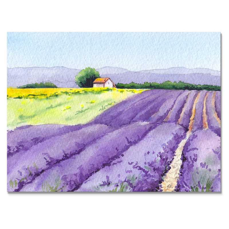 Champ de lavande avec maison de campagne en Provence - Peinture sur toile, H 30 po x l 40 po, Toile tendue