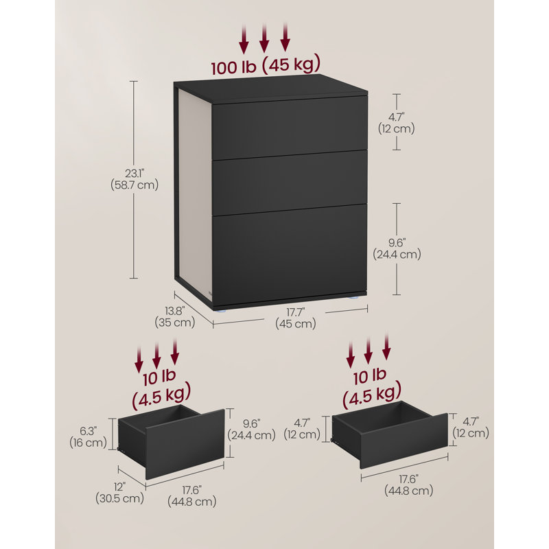 Superfast Toolless Assembly Bedside Table With 3 Storage Drawers, Black