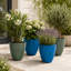 Ensemble de 4 pots à fleurs ronds effilés en résine synthétique moderne avec soucoupes et écrans de drainage, bleu foncé et vert foncé-2005305757-2020441380-2020441386