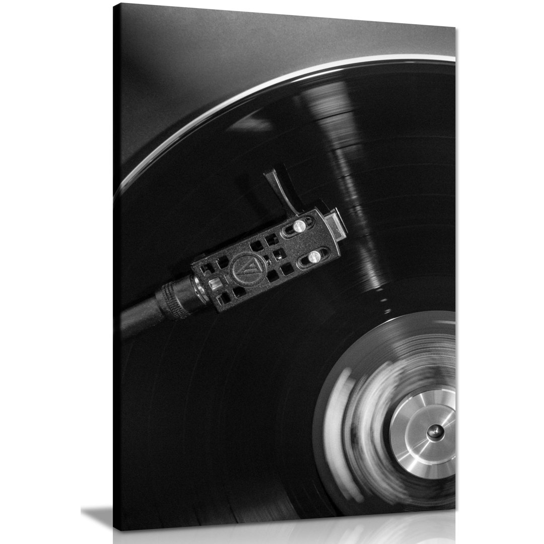 Panther Print Fine Art Prints Black & White Vintage Record Player 1 Artistic Framed Canvas Print, Pictures For Home Walls, Bedroom, Living Room & Bath