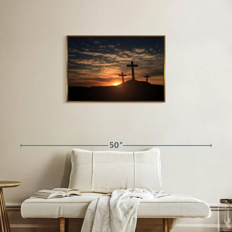 Croix de silhouettes, Cadre flottant doré, 31 po x 21 po