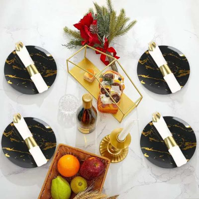 50 Pack Pre Rolled Rose Gold Plastic Silverware Set,Wrapped Plastic Cutlery Set with Napkin Include 50 Forks,50 Spoons,50 Knives and 50 Black Napkins for Party, Wedding