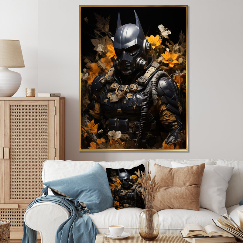 Gotham Greenery Batman Blooms - art mural Pop Art, H 40 po x l 30 po x P 1,5 po, Cadre flottant doré