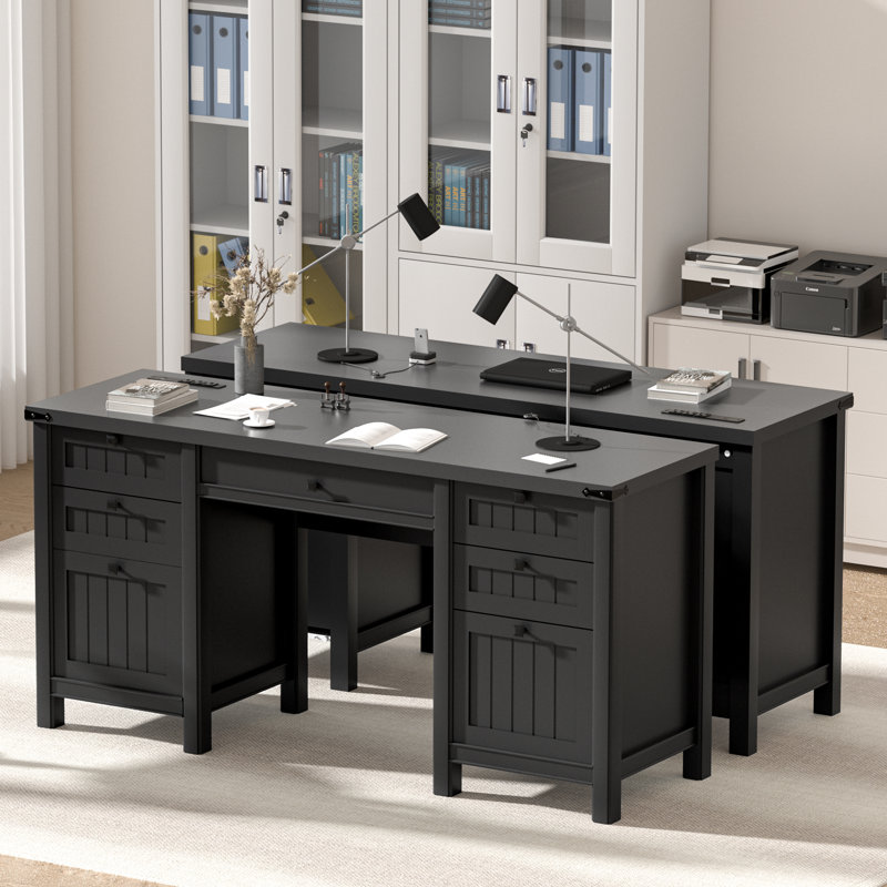 61.8" Modern Farmhouse Executive Desk, Black