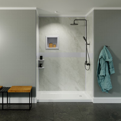 Bordure de baignoire et de douche à brume arctique Bella CORE avec motif blanc jusqu'à 48 po x l 48 po x P 48 po x H 96 po