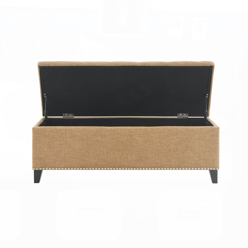 Repose-pieds de rangement de 47,5 po, banc de rangement avec charnière de sécurité, repose-pieds capitonné pour le salon, le vestibule, le couloir, le repose-pieds, soutien 500 lb (SEULEMENT UN OTTOMAN)