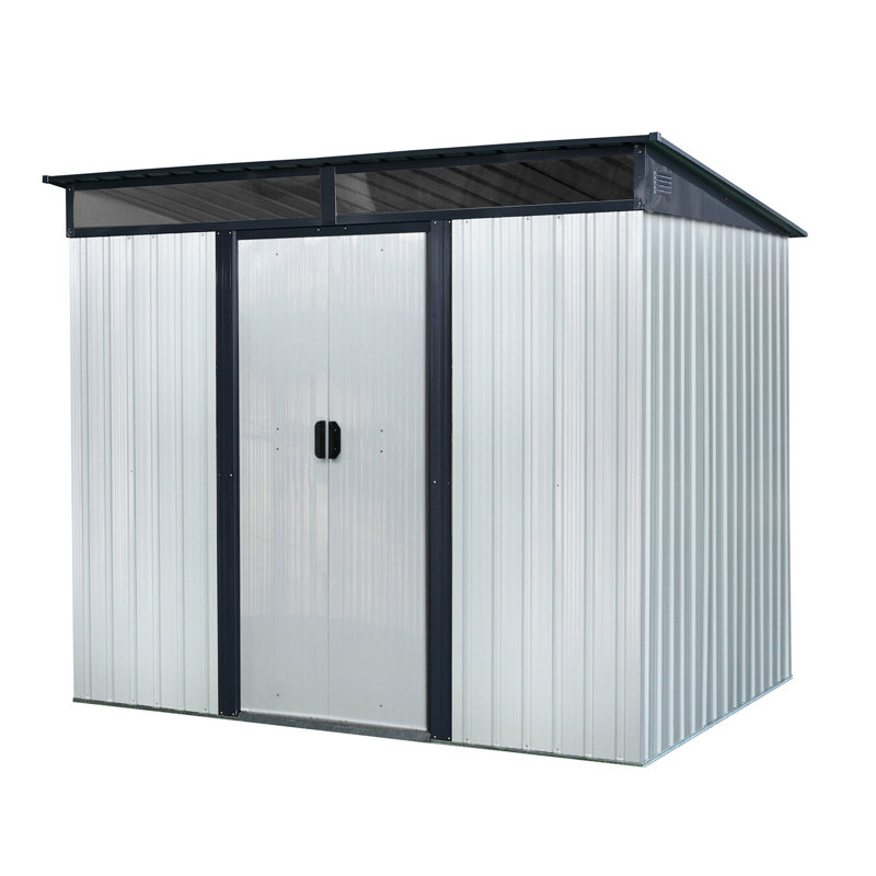 8ft X 6ft Outdoor Metal Storage With Lockable Doors For Garden, Lawn Materials 8 6 Ft Shed Shell -, White/Black