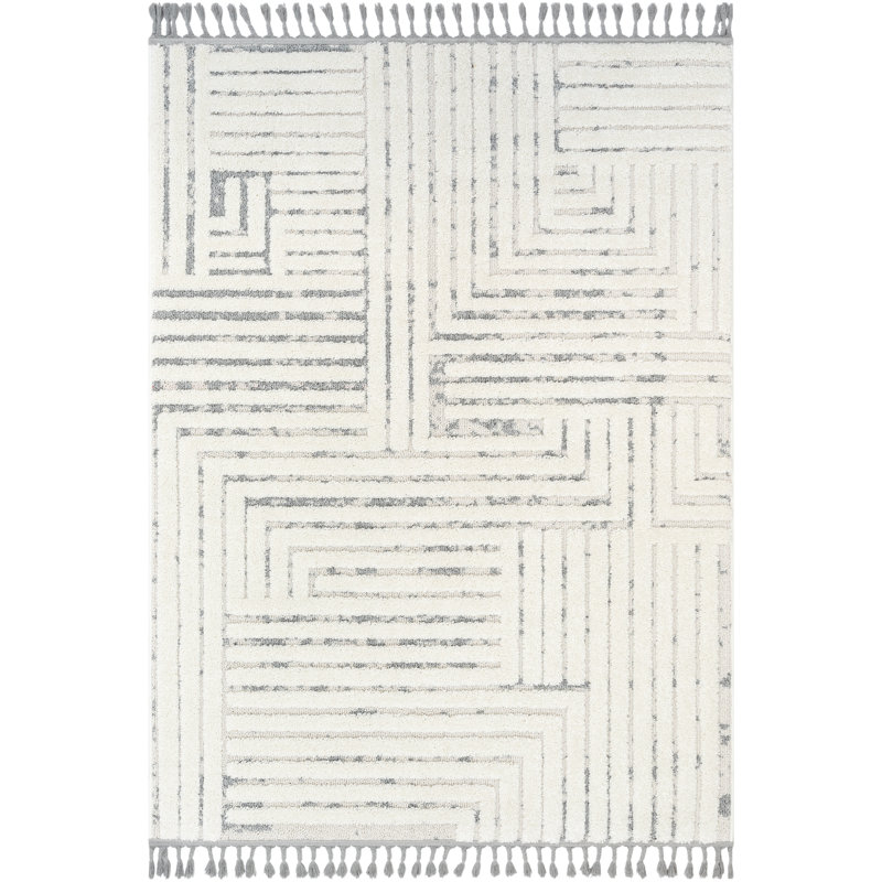 Salem Gianna Gray and Cream Geometric High-Low Area Rug
