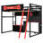 Full Size Wood Loft Bed with Desk, Shelves, LED Lights, USB Ports and Pegboard,Red-703342044