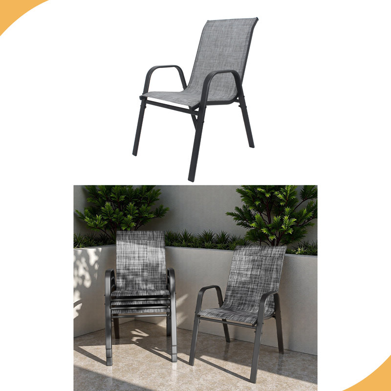 Chaises d'extérieur en tissu Teslin, siège large, capacité de poids de 350 lb, structure en métal imperméable et résistante à la rouille, soutien lombaire ergonomique