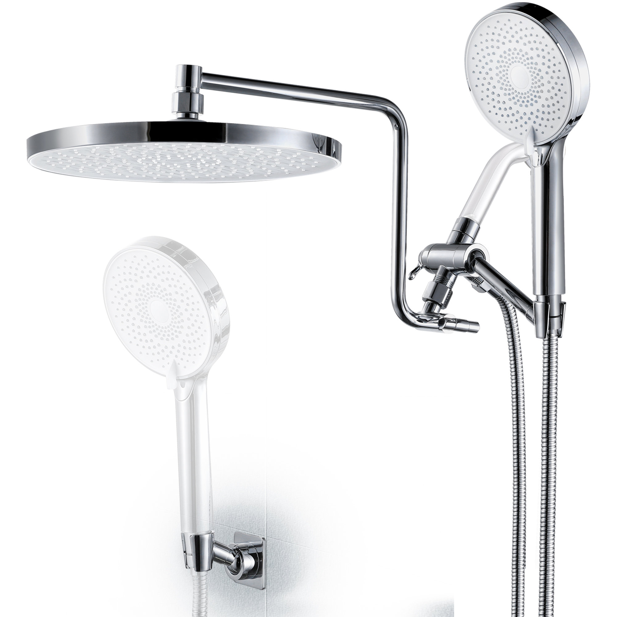 Shower Head, 8 Inch High Pressure Rain Shower Head/hand Shower Head  Combination With 11 Inch Extension Arm