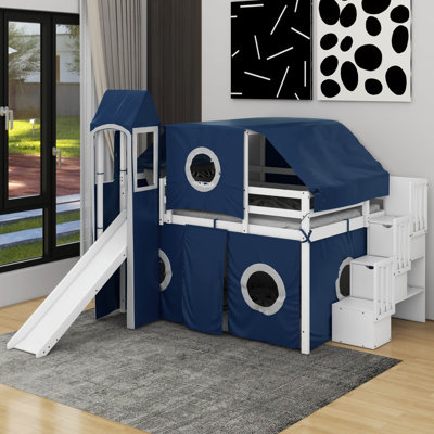 Lit mezzanine double avec tente et tour