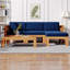 Ensemble de canapé modulaire d'extérieur 5 pièces en bois d'acacia | Ensemble de conversation modulaire avec canapés d'angle, canapé sans accoudoirs, repose-pieds et table basse | Conception en X avec coussins résistants à l'eau-223667493