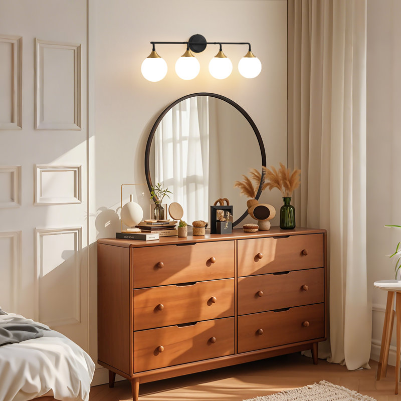 Romale Dimmable Bathroom Vanity Light with 5.9in Milk Opal Glass Globe Shade, Matte Black/Gold, 4