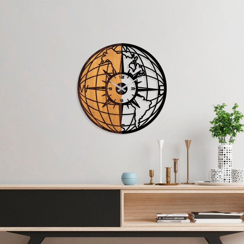 Elegant Wooden Wall Clock, 22.0 in Diameter, Walnut & Black | 100% Real Wood with Metal Accents, 1.2 in Thickness | Silent Mechanism, Perfect for Living Room, Office Decor | Unique Color Variations Add Charm