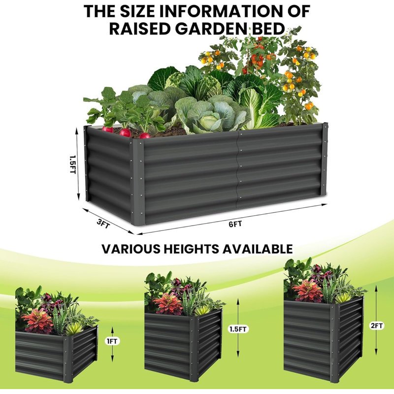 Metal Raised Garden Bed, 45cm H x 180cm W x 90cm D