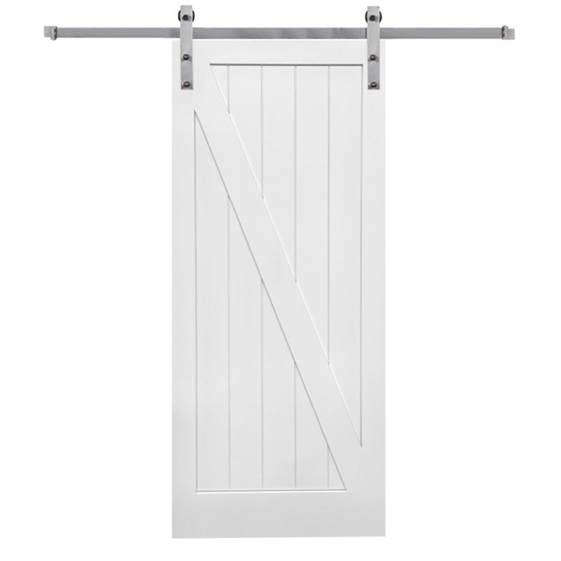 Porte de grange lambrissée en bois manufacturé avec panneau en Z et trousse de quincaillerie d'installation, Acier inoxydable