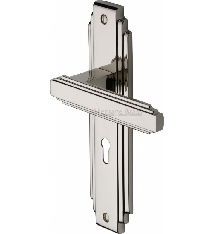 Heritage Brass Heritage Door Handle Lever Lock Astoria Design, Polished Nickel