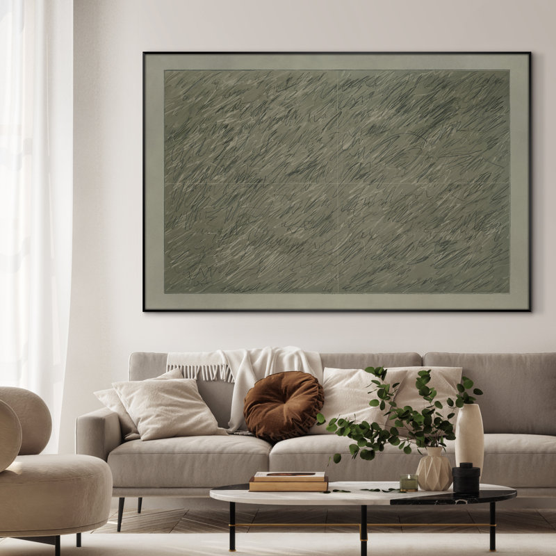 Très grande impression abstraite de lignes murales - œuvre d'art minimaliste d'inspiration griffonneuse grise pour le salon ou la chambre à coucher, assemblage de cadre requis